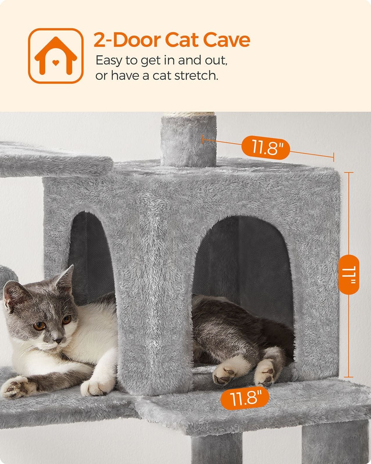 143cm Multi-Level Cat Tree with Hammock & Pompoms