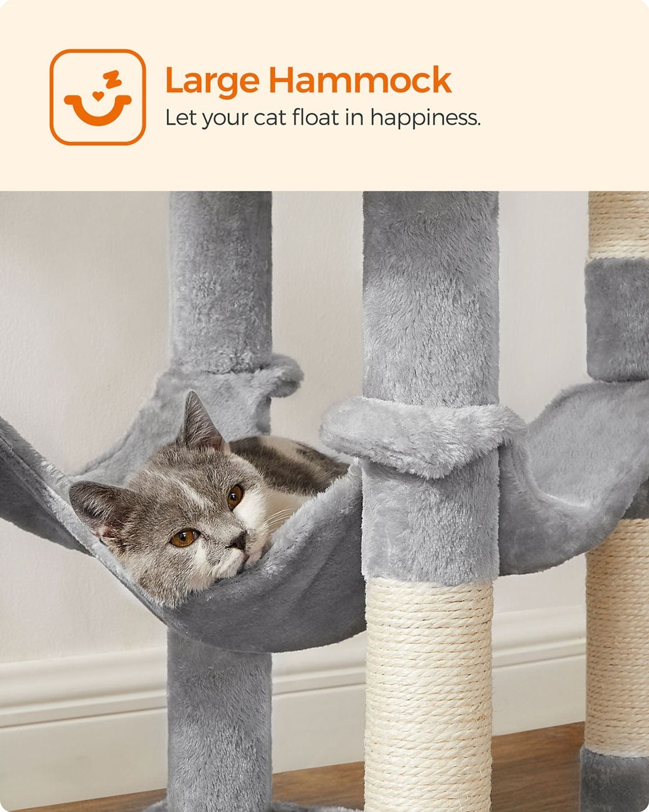 143cm Multi-Level Cat Tree with Hammock & Pompoms