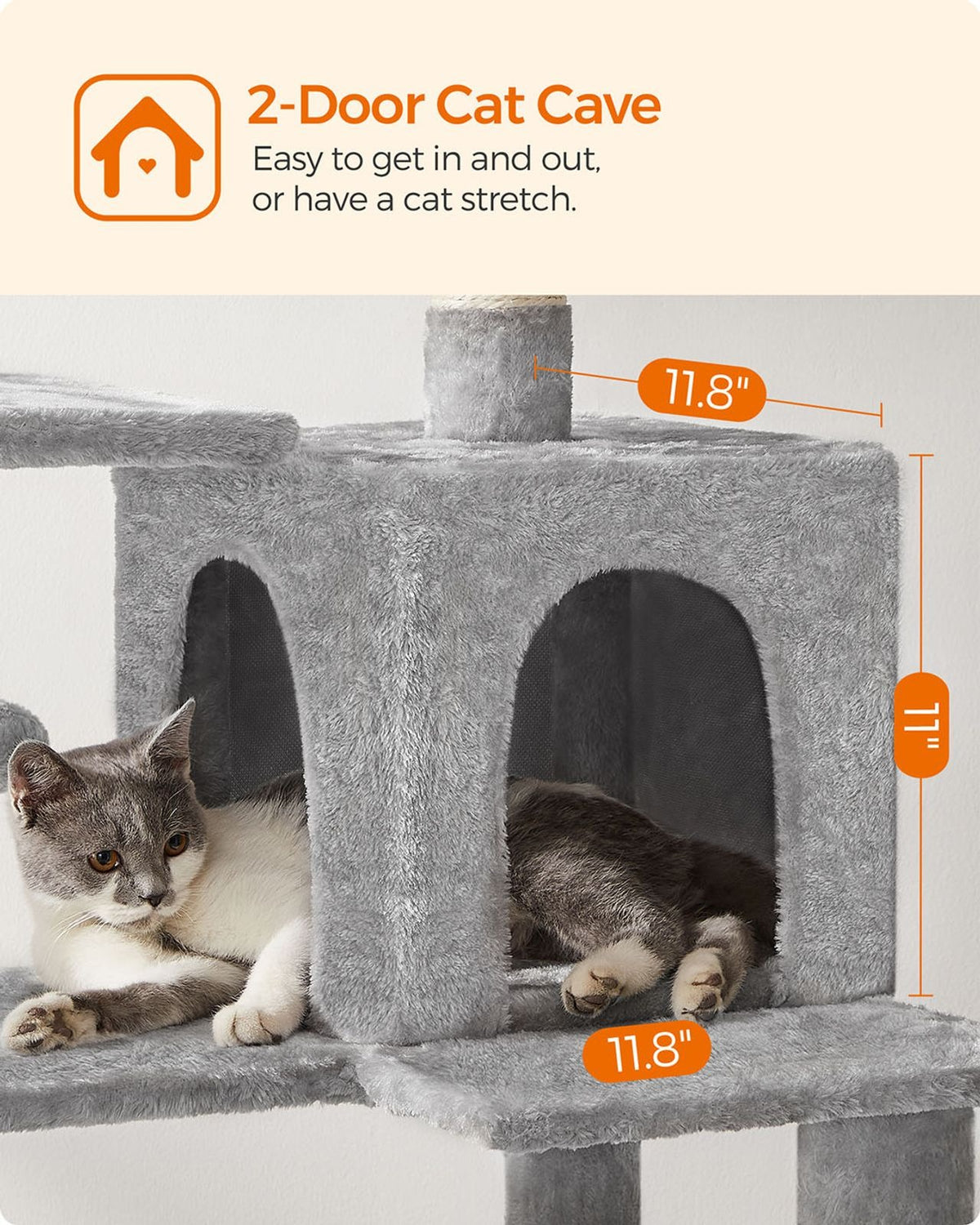 143cm Multi-Level Cat Tree with Hammock & Pompoms