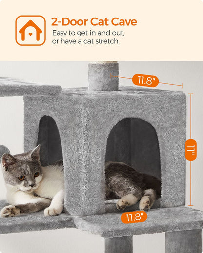 143cm Multi-Level Cat Tree with Hammock & Pompoms