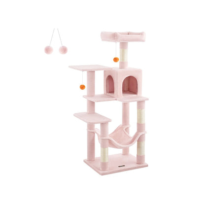 143cm Multi-Level Cat Tree with Hammock & Pompoms