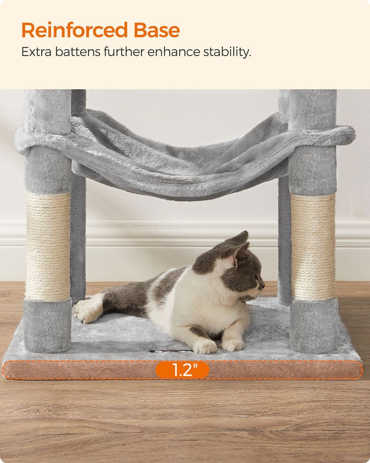 143cm Multi-Level Cat Tree with Hammock & Pompoms